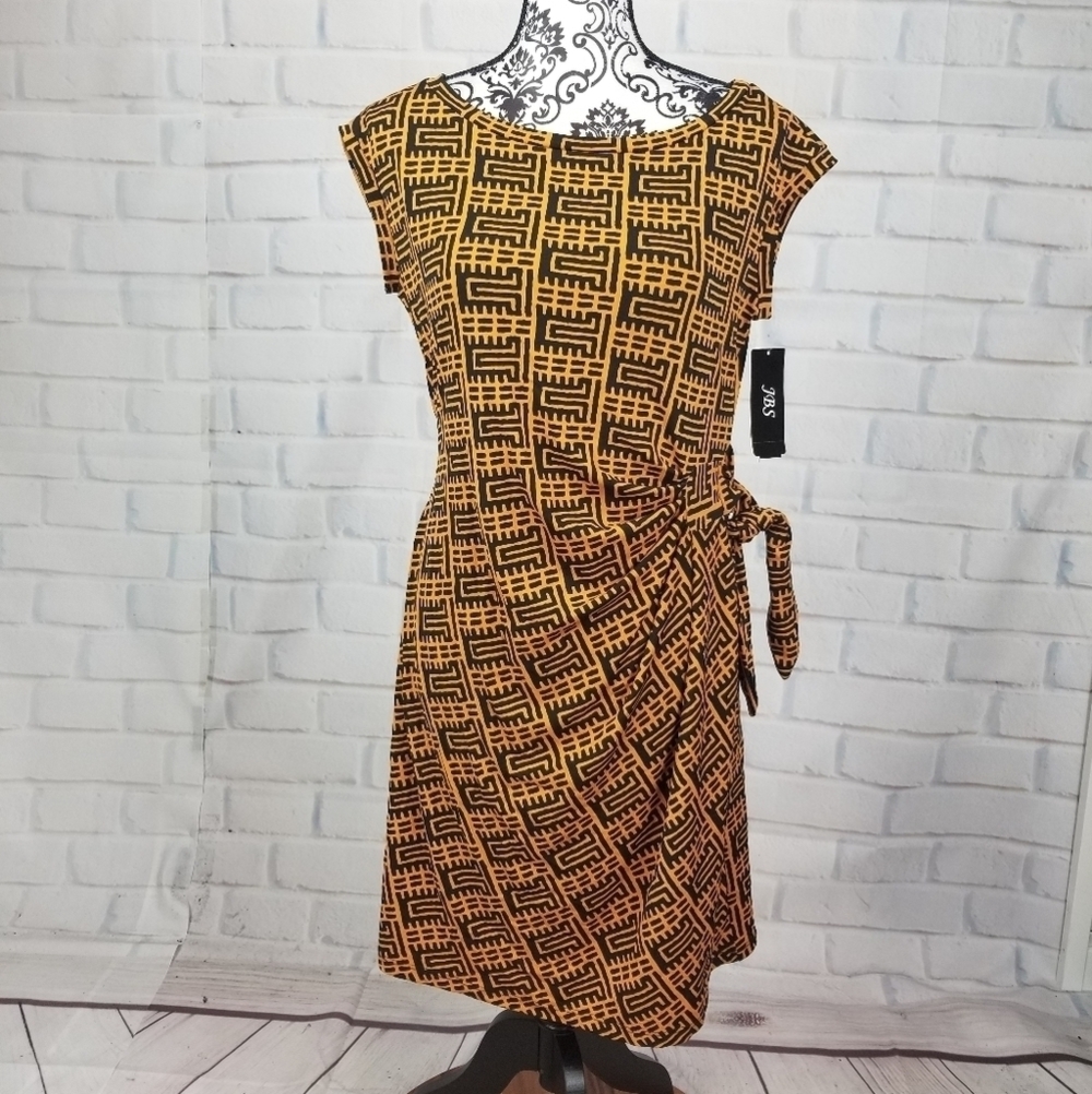 JBS sz large stretch knit geo print side tie dress